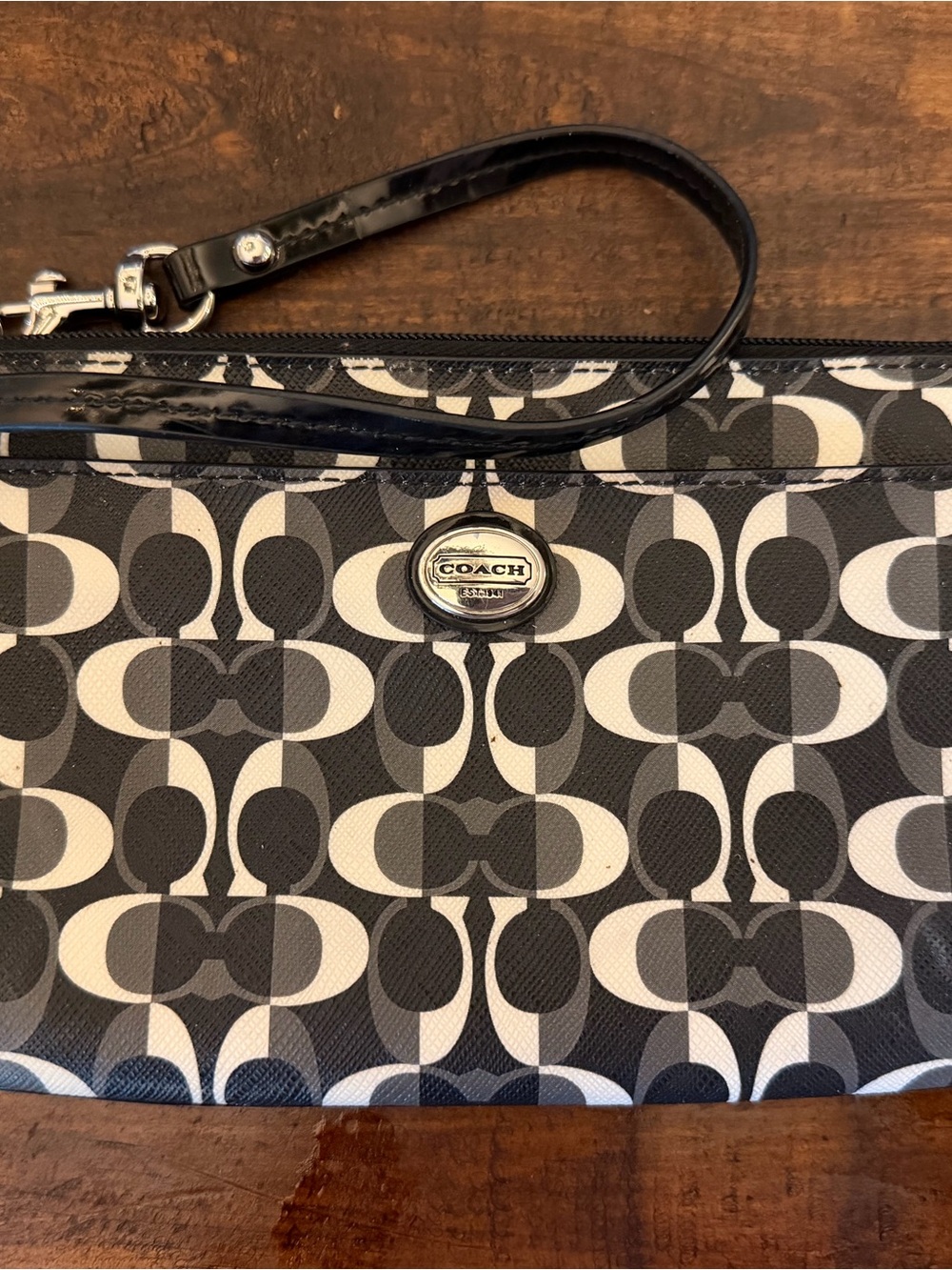 COACH Black & White Signature Pattern Wristlet